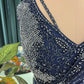 Navy Blue Sequin Saree with Shimmer Border and Blouse