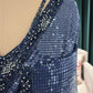 Navy Blue Sequin Saree with Shimmer Border and Blouse