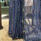 Navy Blue Sequin Saree with Shimmer Border and Blouse