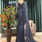 Navy Blue Sequin Saree with Shimmer Border and Blouse