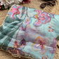 Aqua Blue Floral Printed Organza Saree with Pearl & Sequin Border