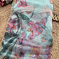 Aqua Blue Floral Printed Organza Saree with Pearl & Sequin Border