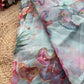 Aqua Blue Floral Printed Organza Saree with Pearl & Sequin Border