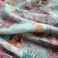 Aqua Blue Floral Printed Organza Saree with Pearl & Sequin Border