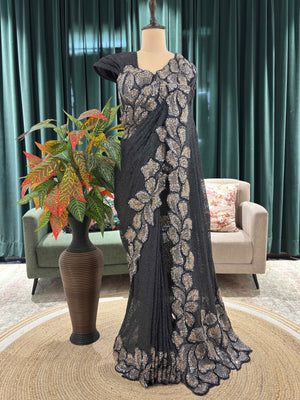 Grey Embroidered Saree with Luxe Floral Sequin Detailing
