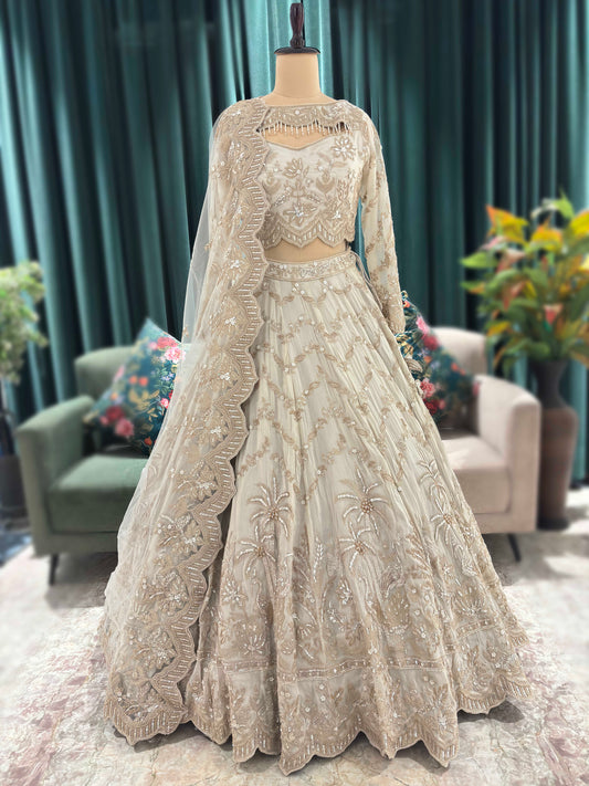 Designer Lehenga with Embellished Blouse and Intricate Dupatta