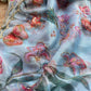 Powder Blue Floral & Butterfly Printed Saree with Pearl Scallop Border