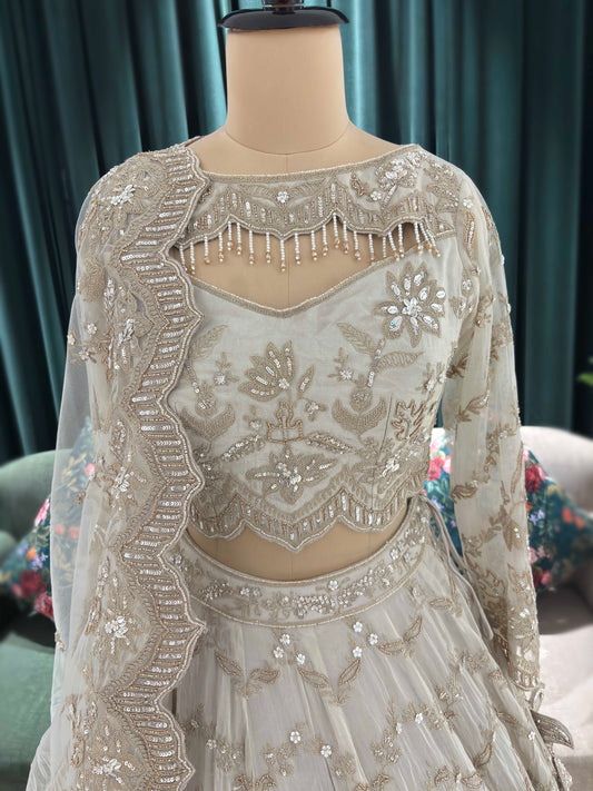 Designer Lehenga with Embellished Blouse and Intricate Dupatta