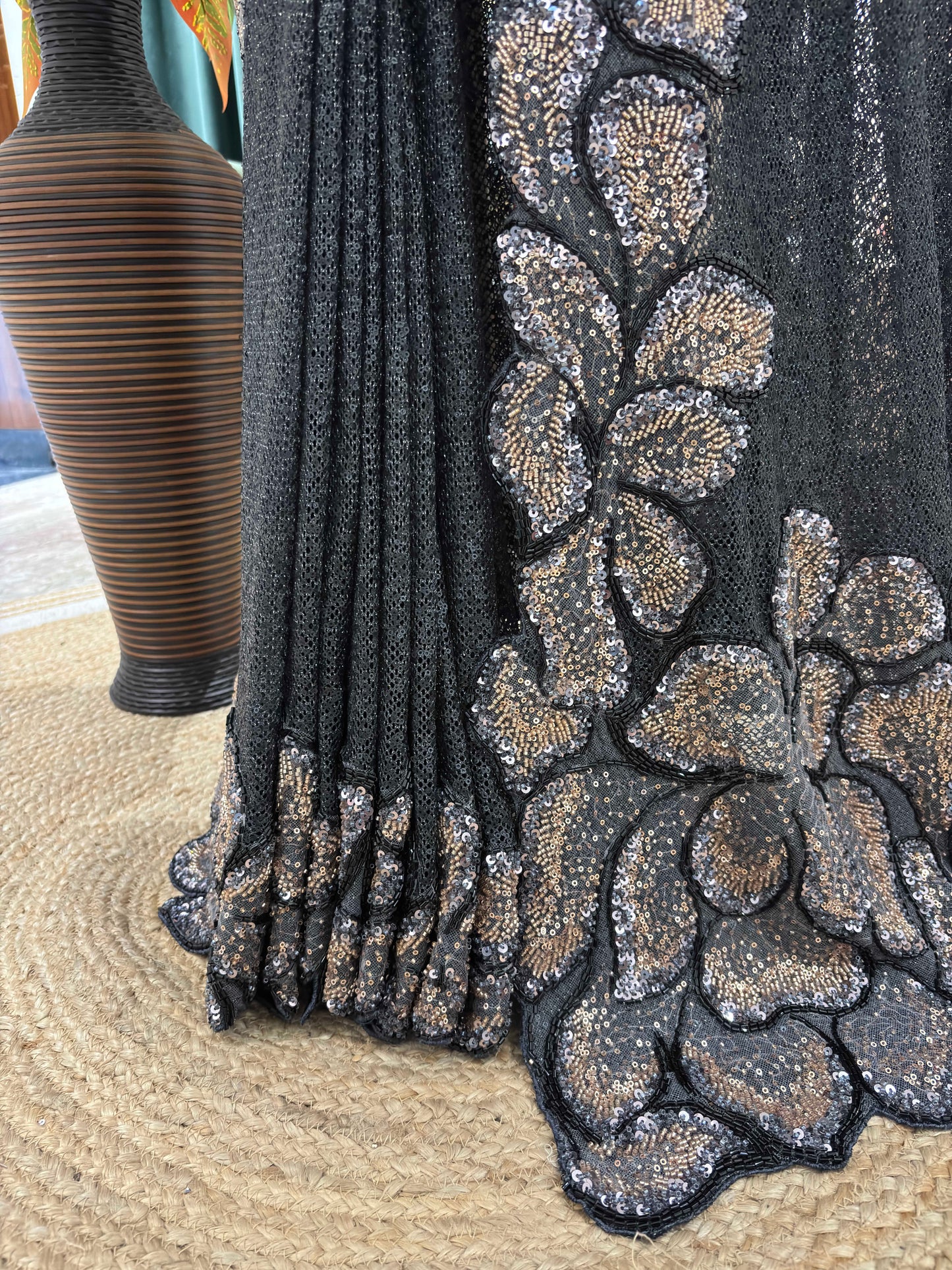 Grey Embroidered Saree with Luxe Floral Sequin Detailing