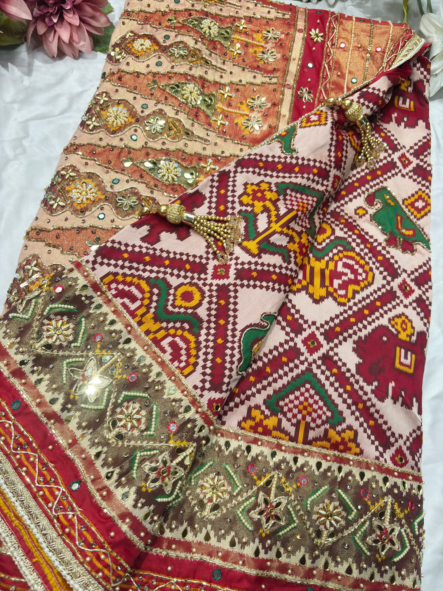 Traditional Patola Silk Saree with Heavy Embroidered Border & Designer Pallu