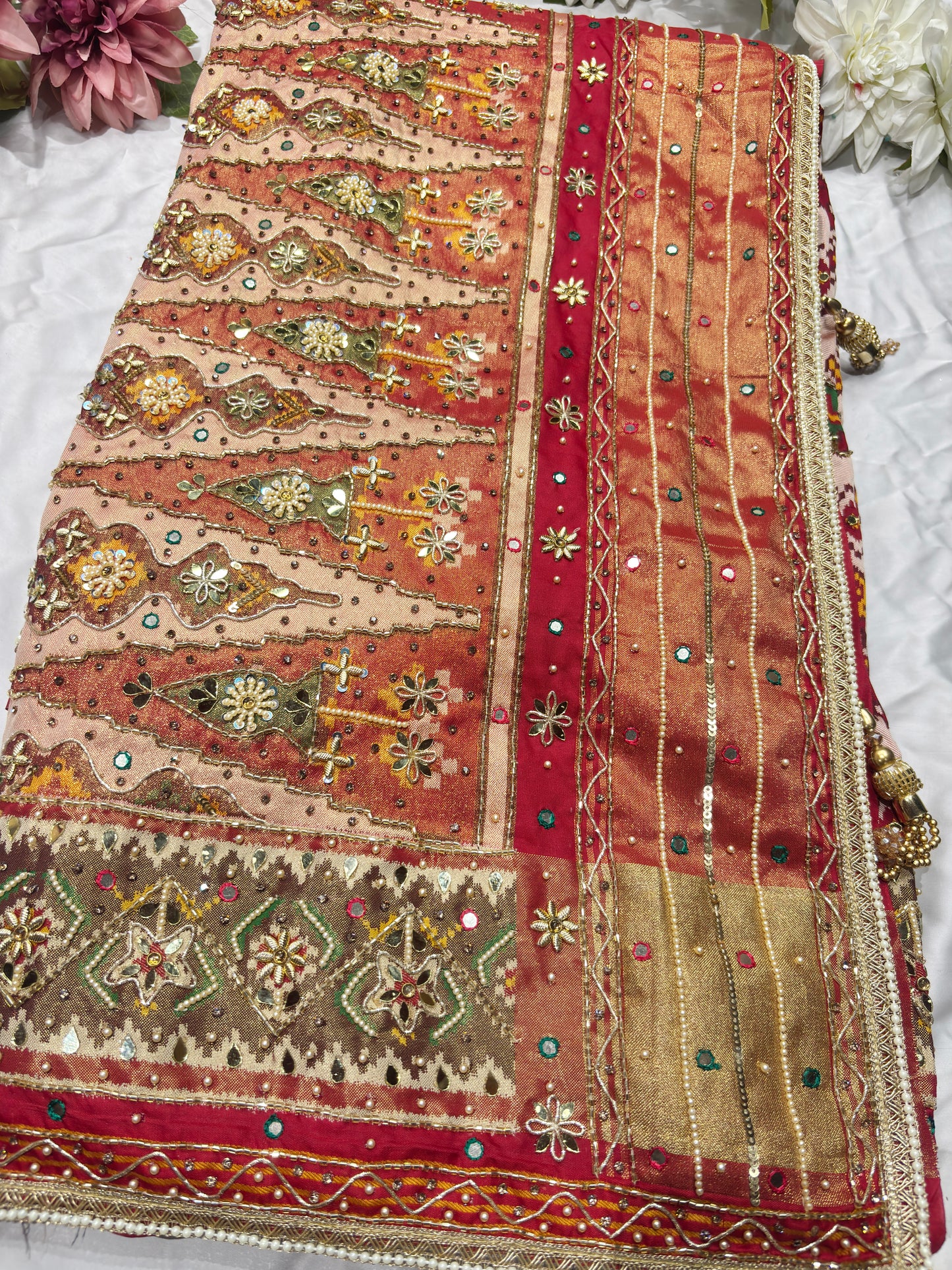 Traditional Patola Silk Saree with Heavy Embroidered Border & Designer Pallu