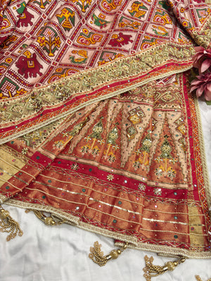 Traditional Patola Silk Saree with Heavy Embroidered Border & Designer Pallu