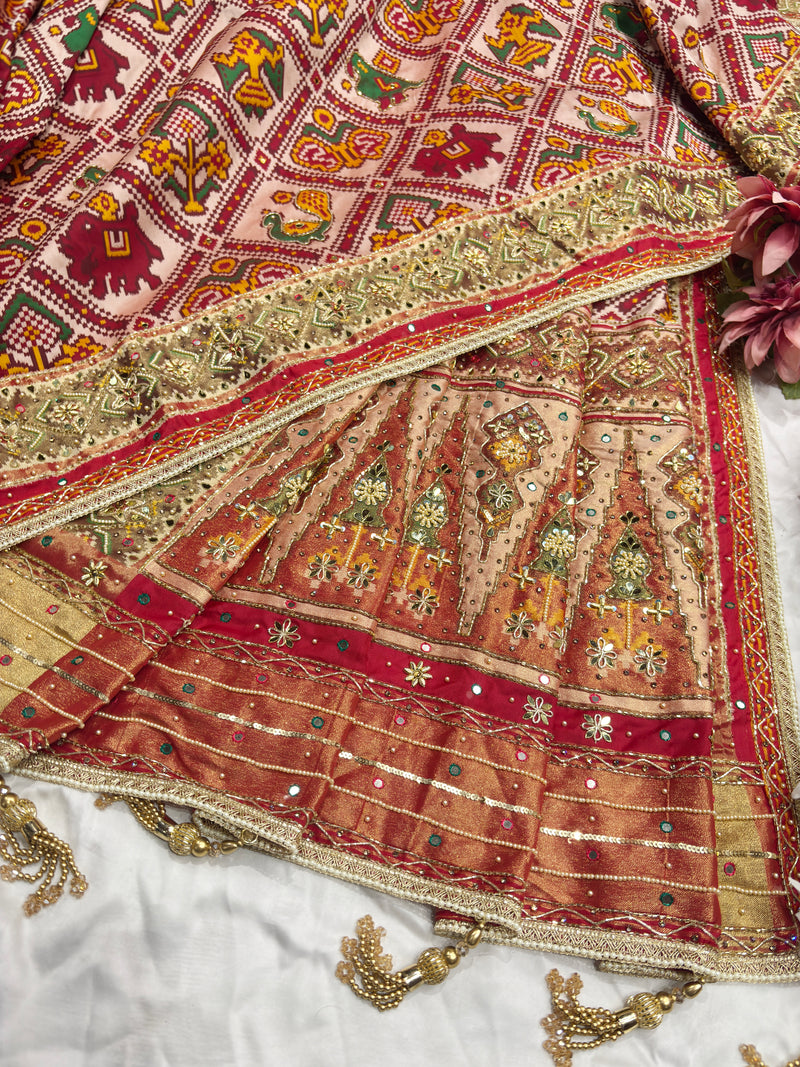 Traditional Patola Silk Saree with Heavy Embroidered Border & Designer Pallu