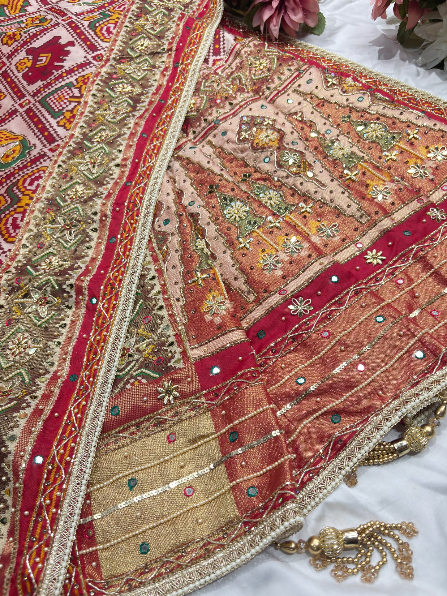 Traditional Patola Silk Saree with Heavy Embroidered Border & Designer Pallu