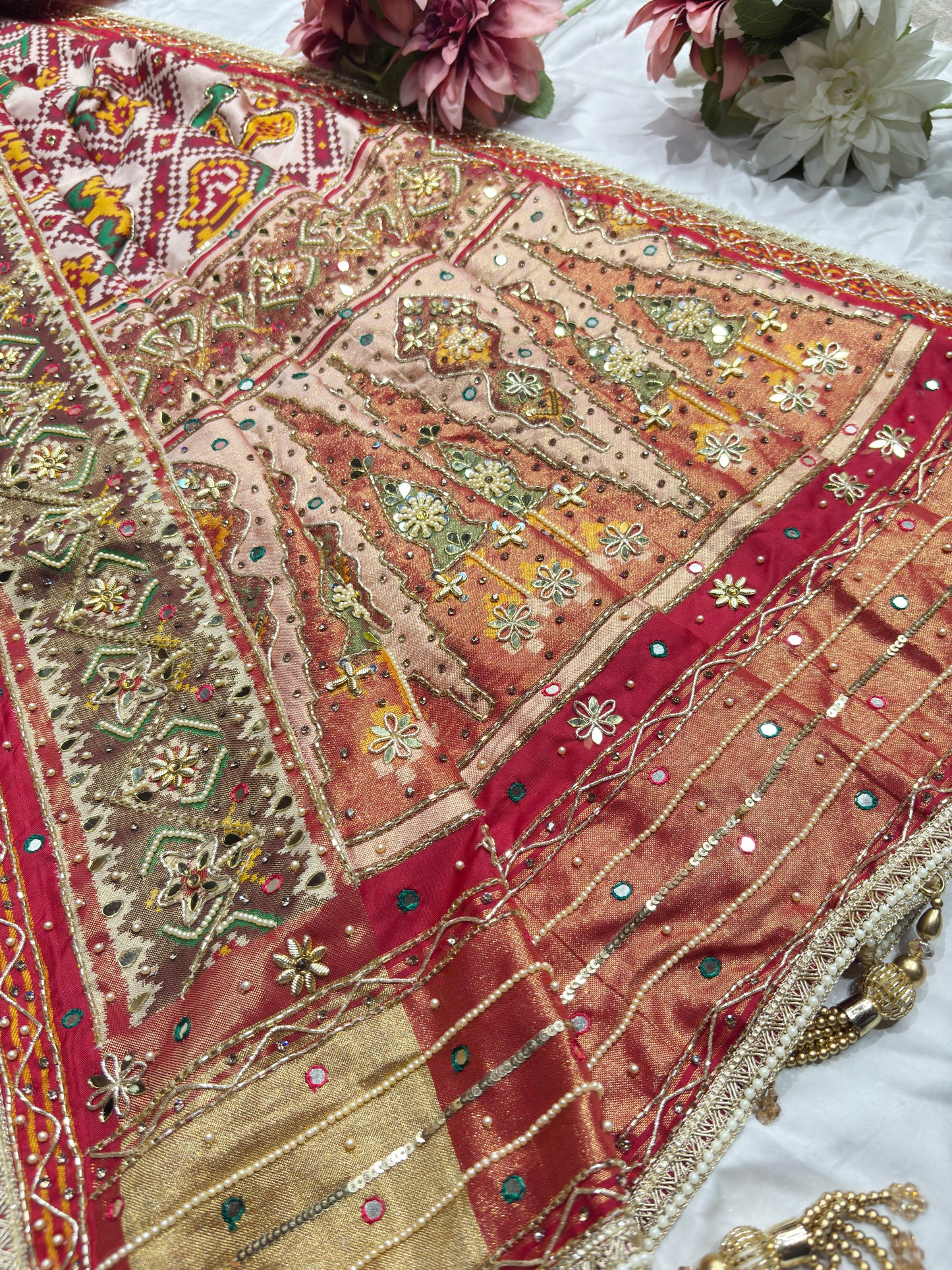 Traditional Patola Silk Saree with Heavy Embroidered Border & Designer Pallu