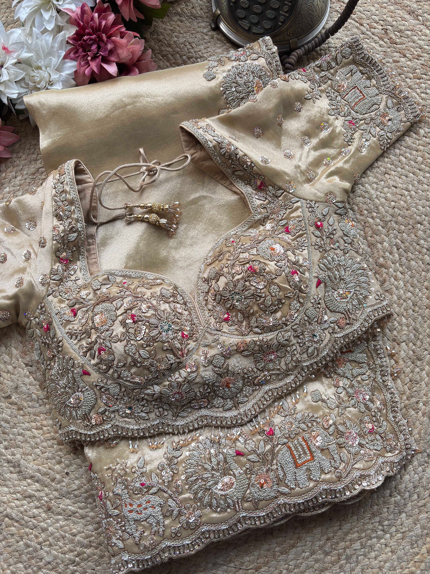 Champagne Gold Designer Embroidered Blouse Royal Bridal & Wedding Wear