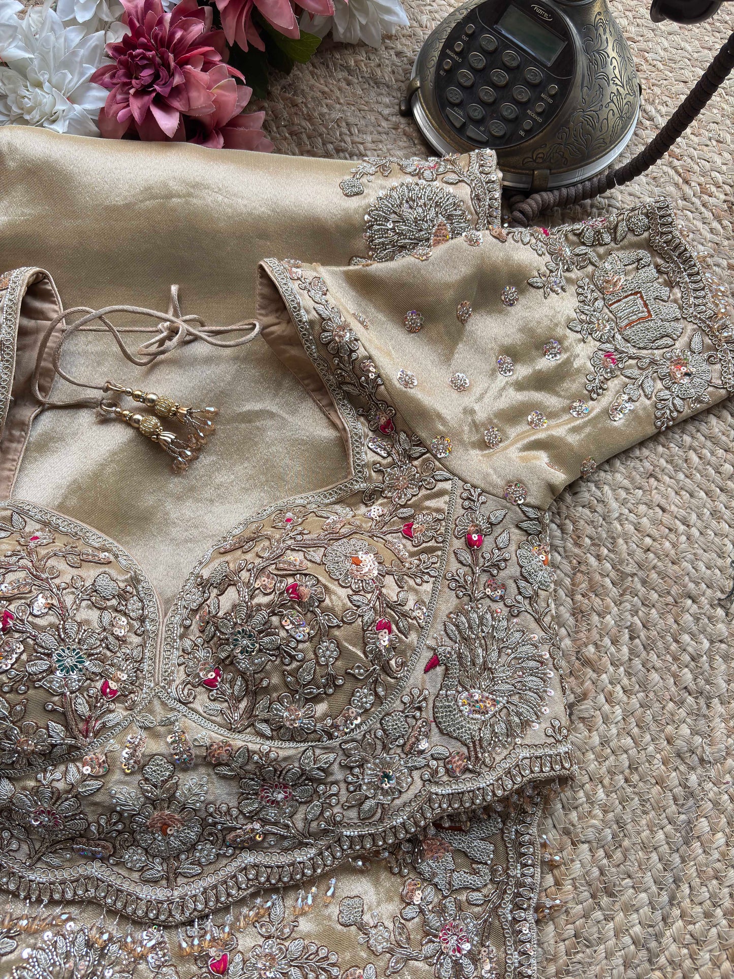 Champagne Gold Designer Embroidered Blouse Royal Bridal & Wedding Wear