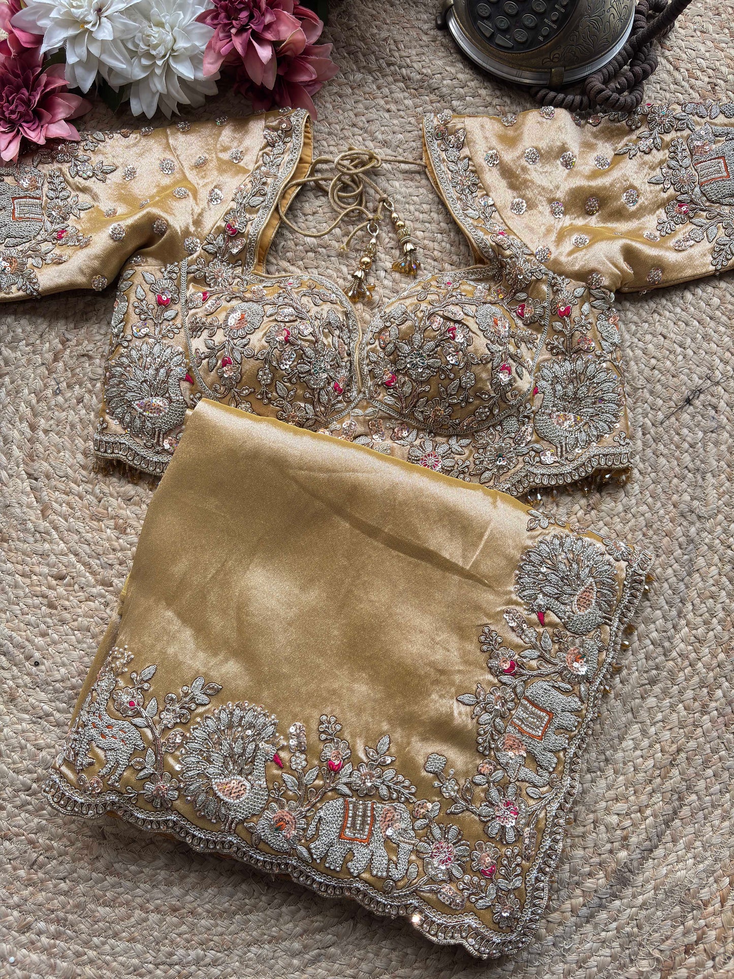 Gold Royal Embroidered Blouse Peacock & Elephant Bridal Design