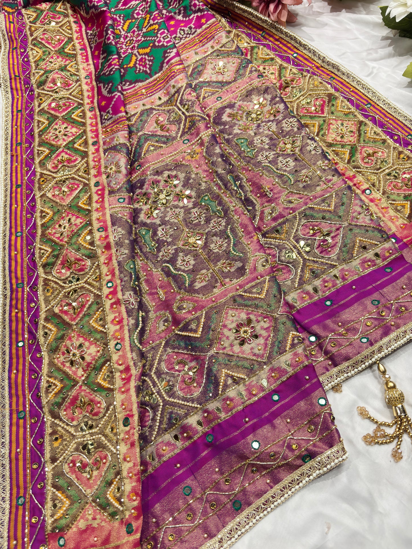 Traditional Multicolor Patola Silk Saree with Heavy Embroidered Border