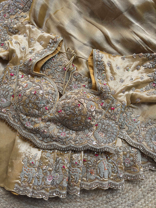 Gold Royal Embroidered Blouse Peacock & Elephant Bridal Design