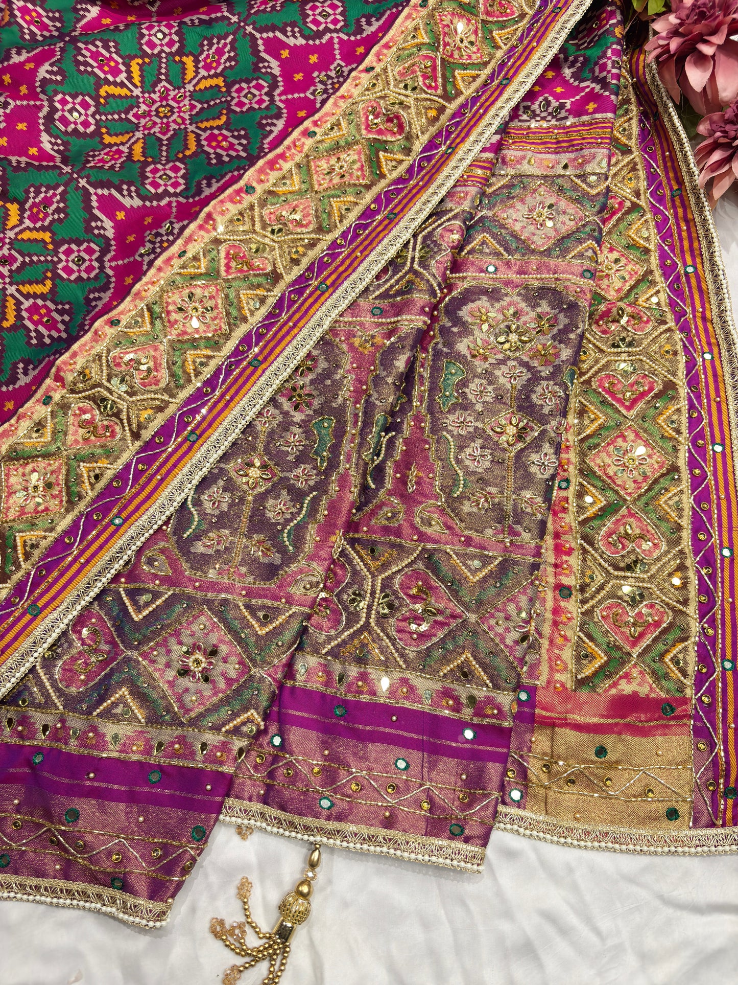 Traditional Multicolor Patola Silk Saree with Heavy Embroidered Border