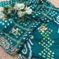 Teal Green Bandhani Saree with Mirror Embroidery