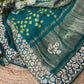 Teal Green Bandhani Saree with Mirror Embroidery