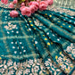 Teal Green Bandhani Saree with Mirror Embroidery