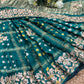 Teal Green Bandhani Saree with Mirror Embroidery