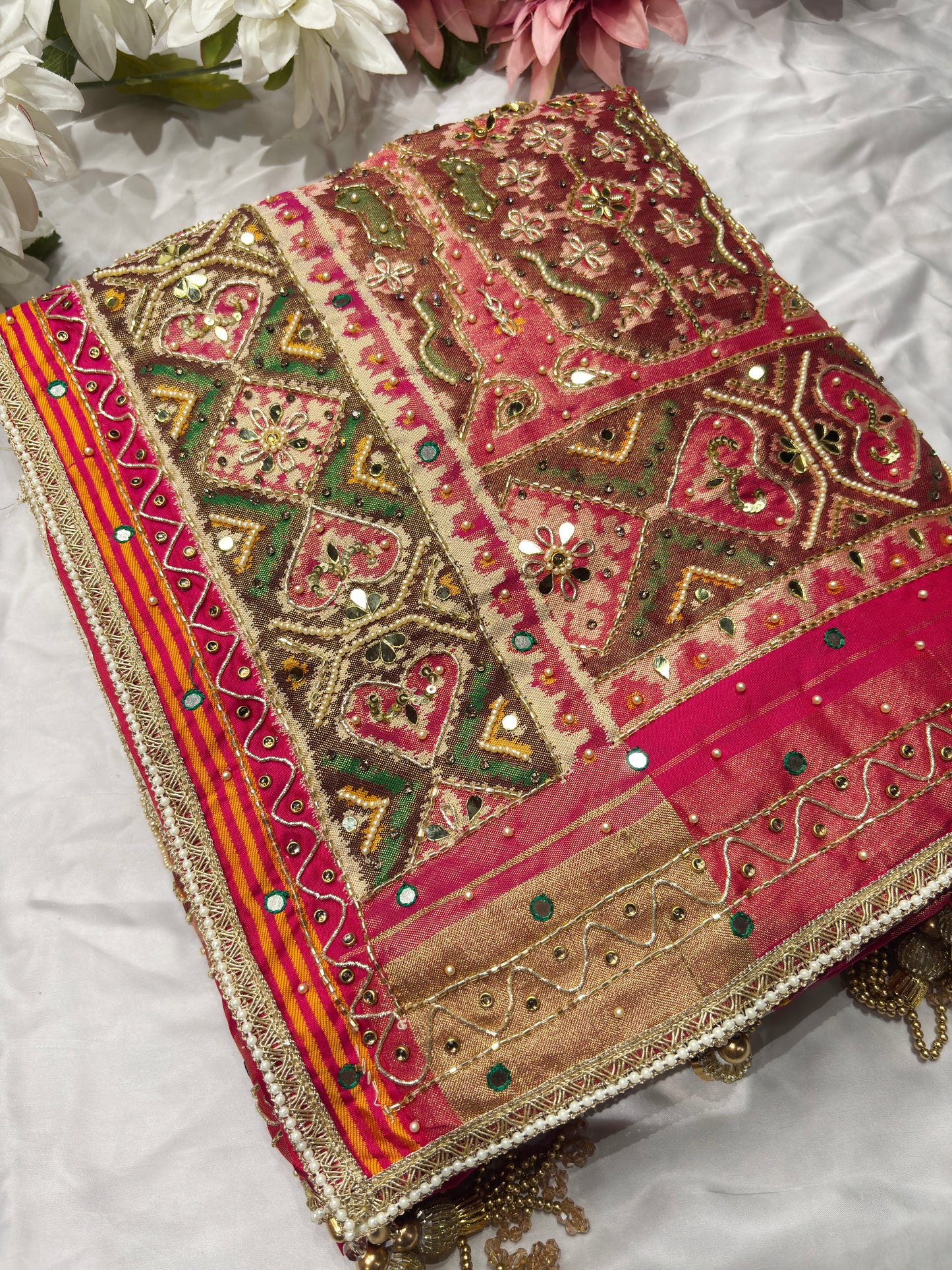 Designer Patola Silk Saree with Heavy Embroidered Border