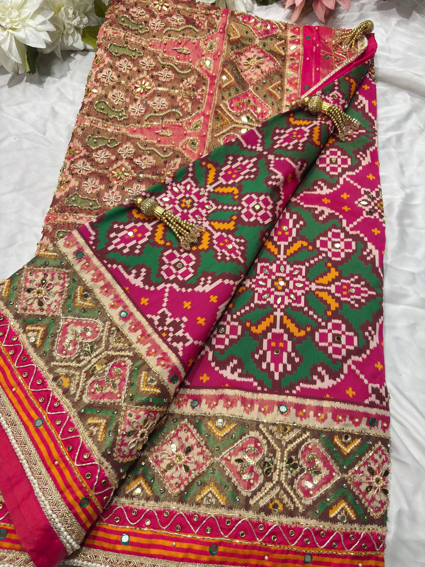 Designer Patola Silk Saree with Heavy Embroidered Border