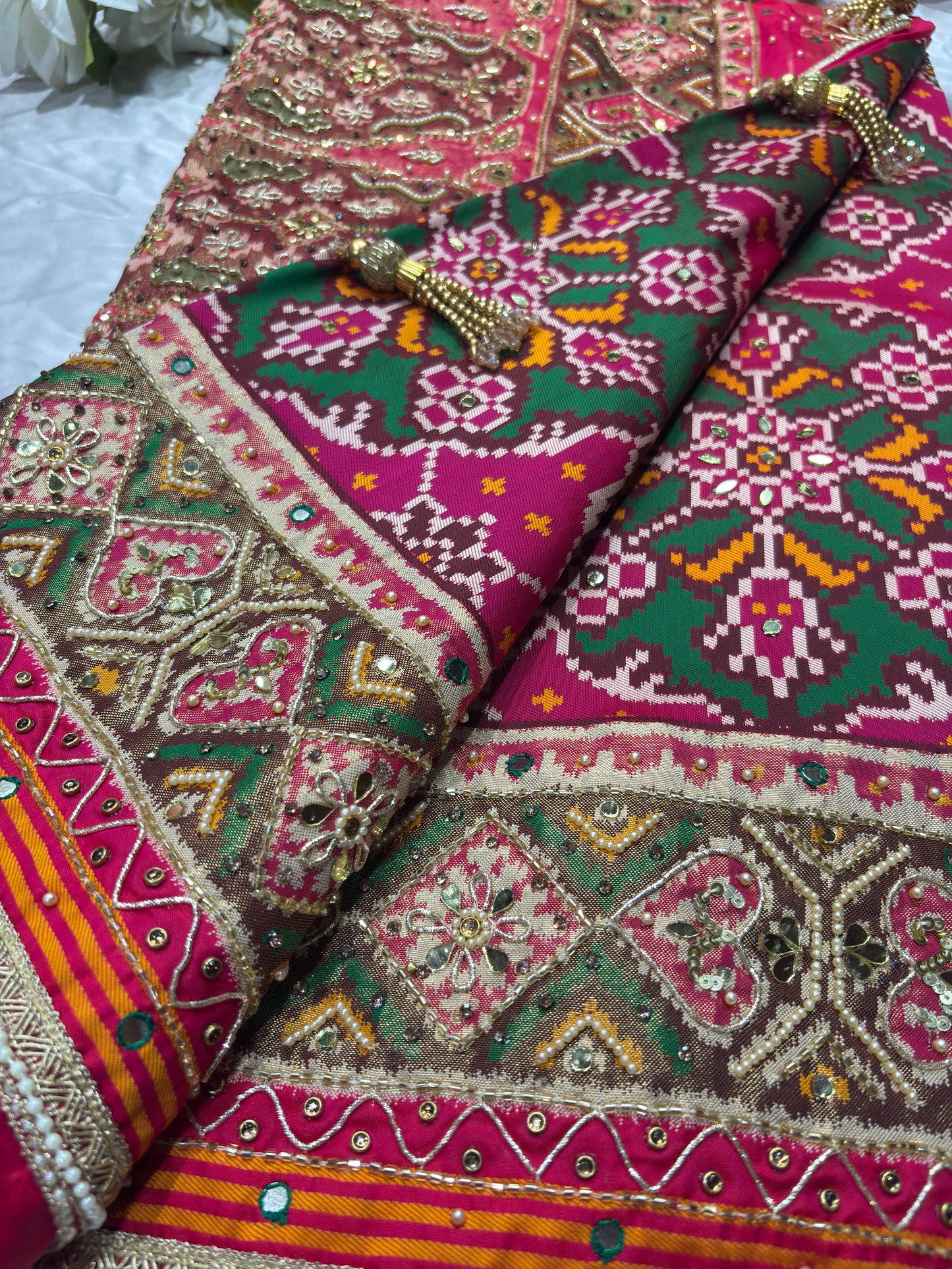 Designer Patola Silk Saree with Heavy Embroidered Border