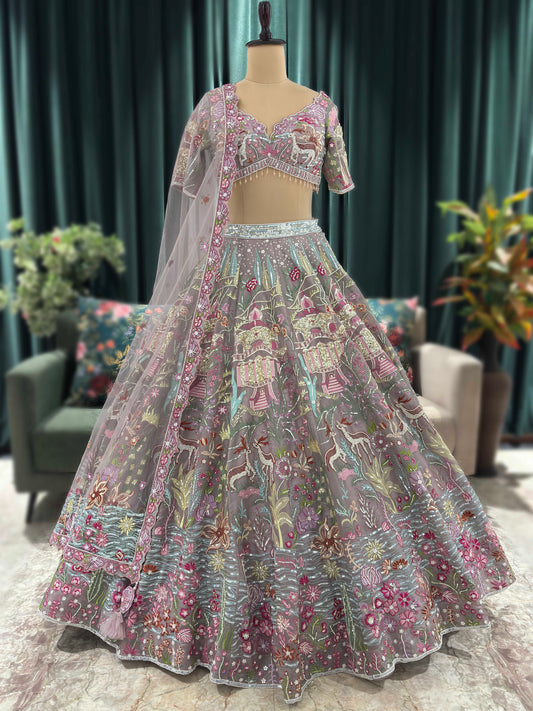Grand Intricately Embroidered Lehenga with Elegant Craftsmanship