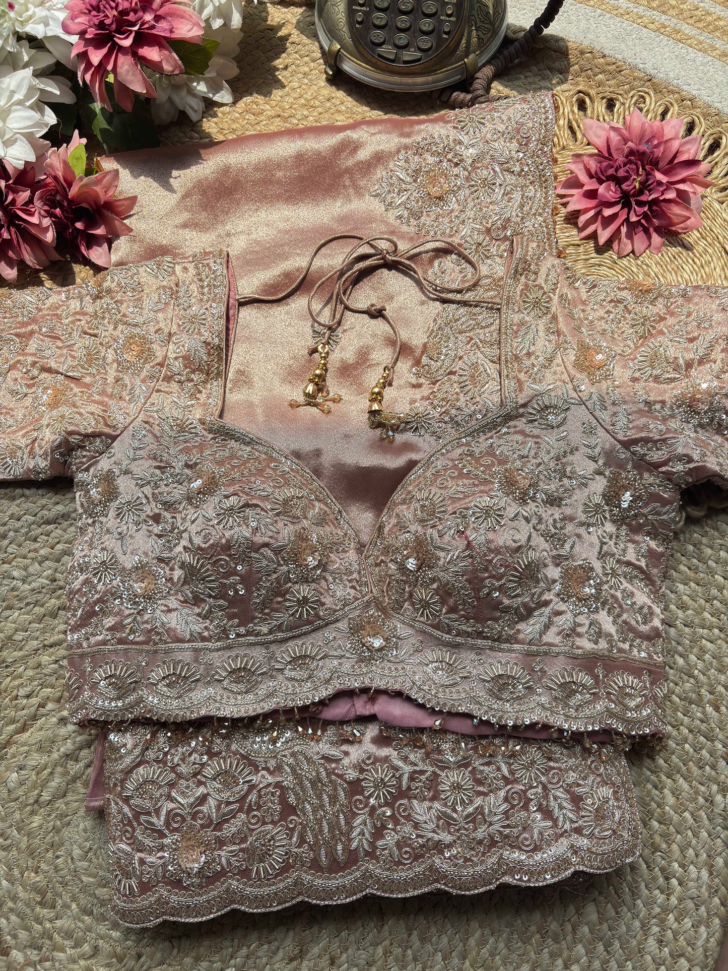 Dusty Rose Embroidered Saree with Designer Blouse Elegant Wedding Wear
