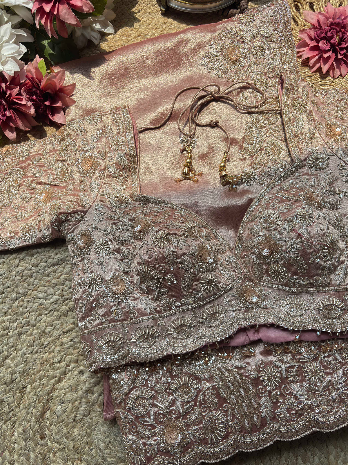 Dusty Rose Embroidered Saree with Designer Blouse Elegant Wedding Wear