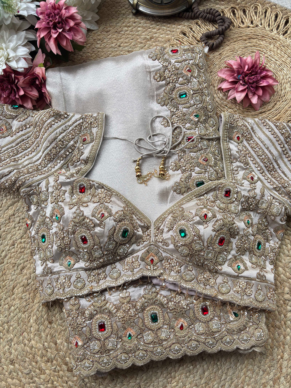 Ivory Gold Embroidered Saree with Jewel Embellished Designer Blouse