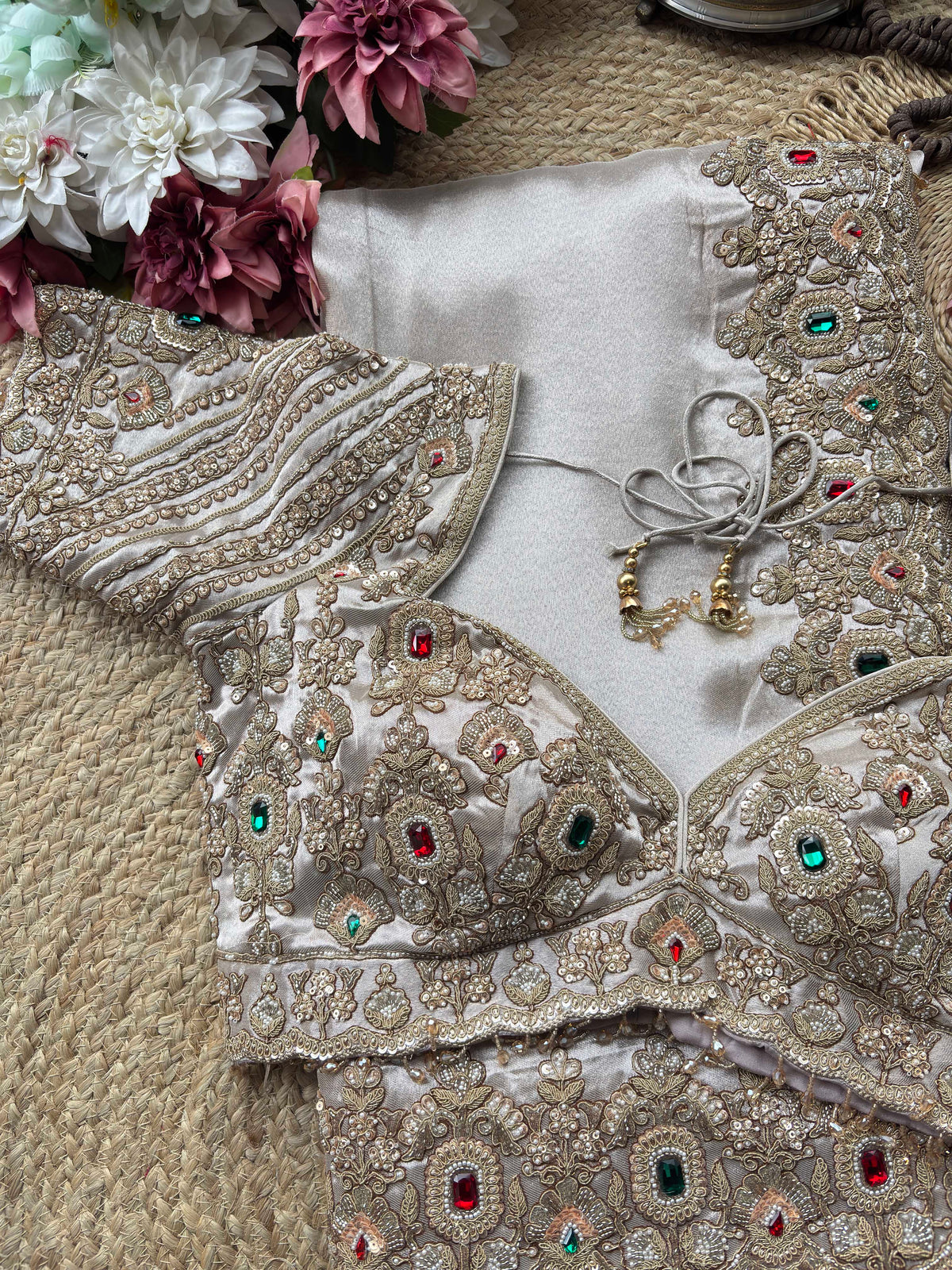 Ivory Gold Embroidered Saree with Jewel Embellished Designer Blouse