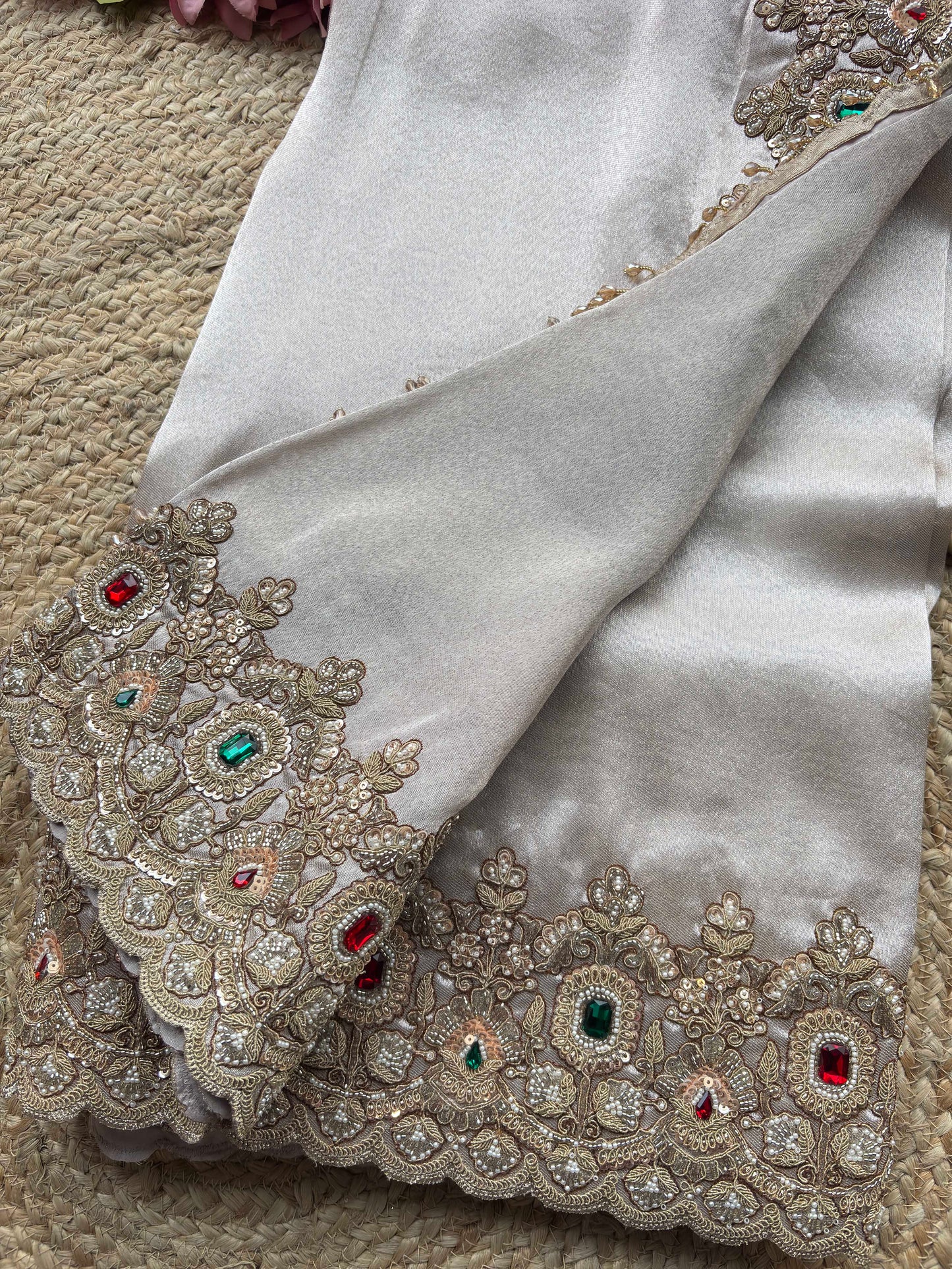 Ivory Gold Embroidered Saree with Jewel Embellished Designer Blouse