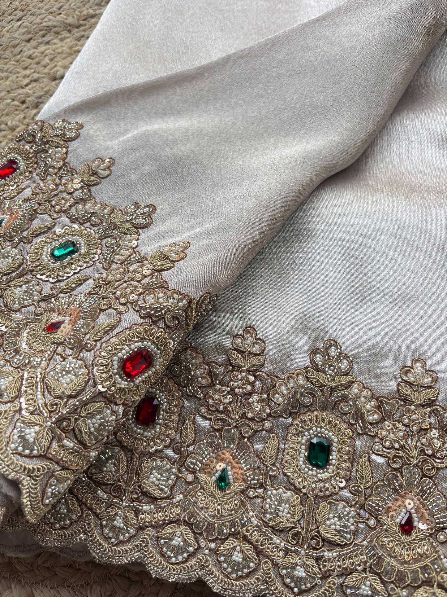 Ivory Gold Embroidered Saree with Jewel Embellished Designer Blouse