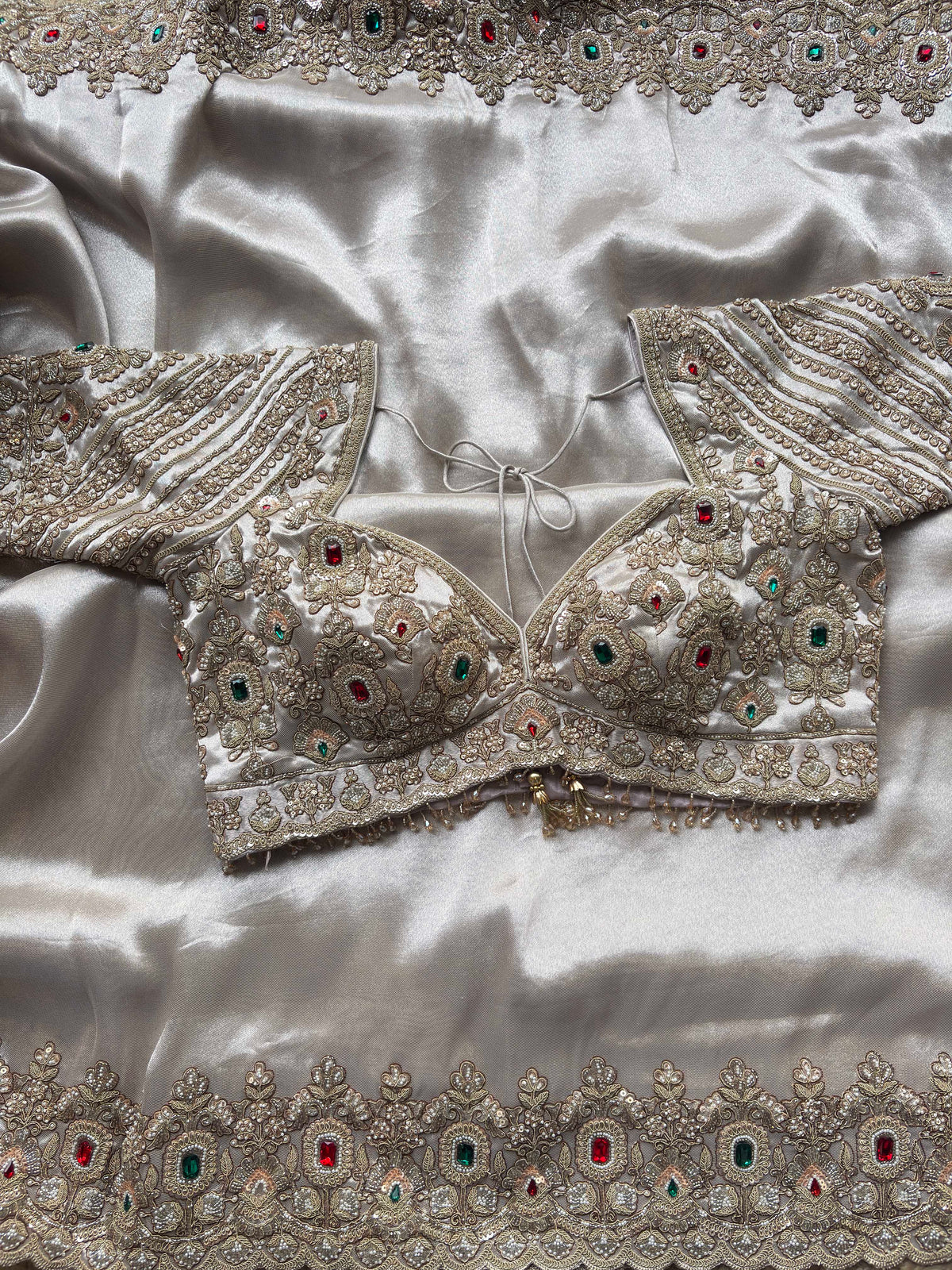 Ivory Gold Embroidered Saree with Jewel Embellished Designer Blouse