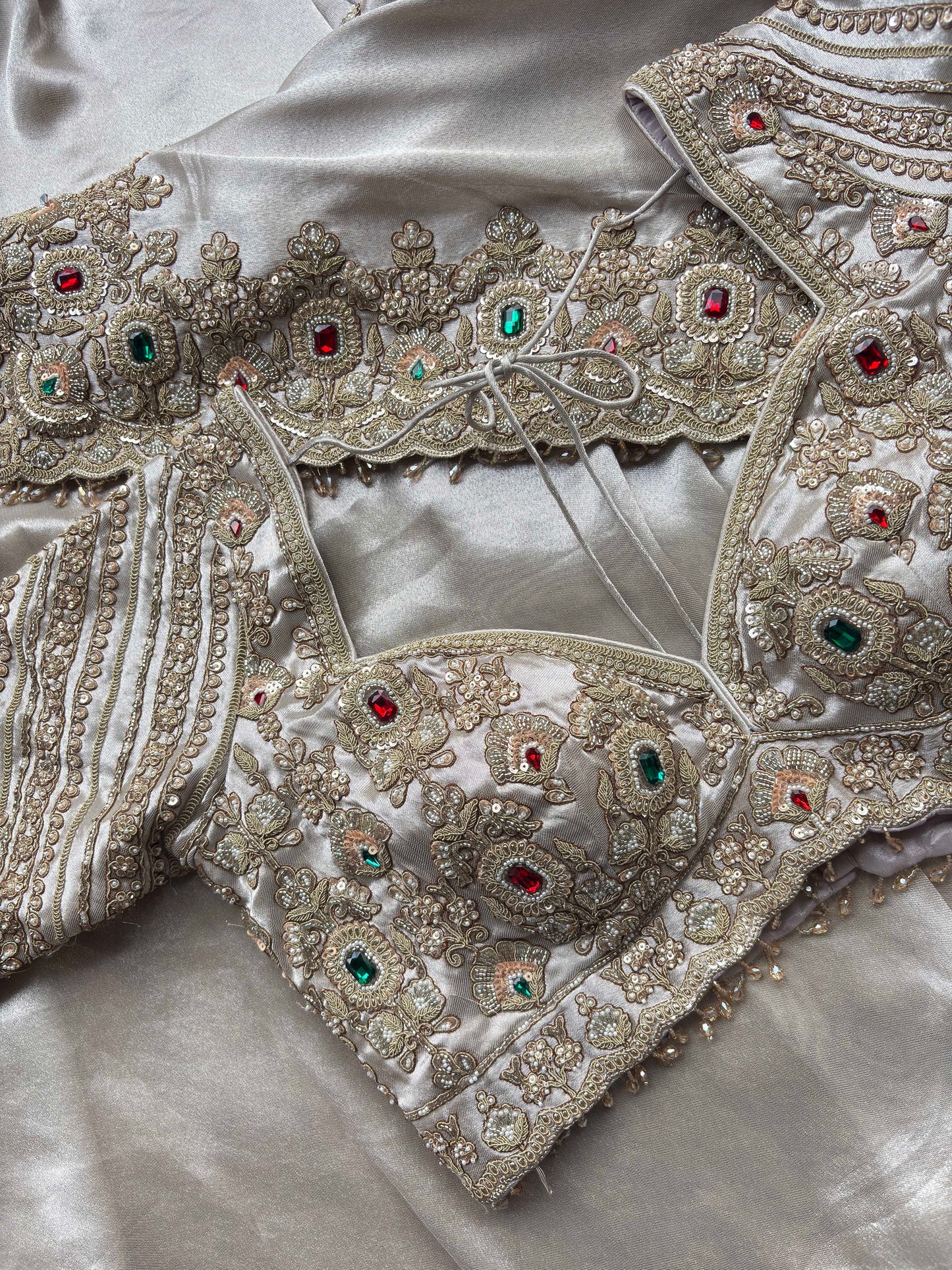 Ivory Gold Embroidered Saree with Jewel Embellished Designer Blouse