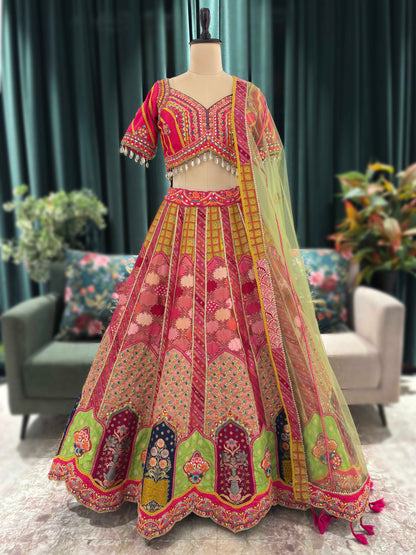 Elegant Embroidered Lehenga with Mirror Work & Tassel Accents