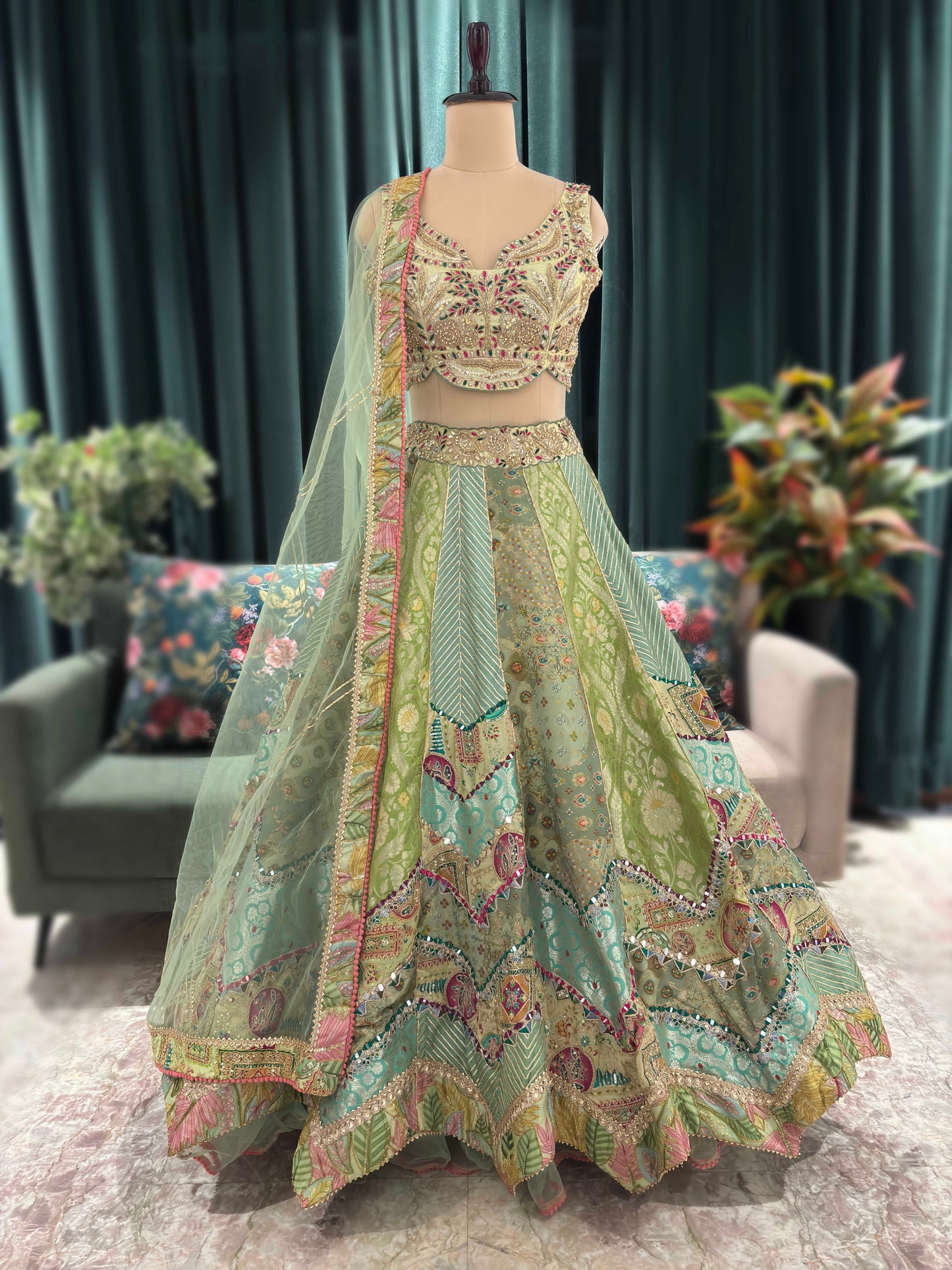 Embroidered Lehenga with Sheer Dupatta Traditional Craftsmanship