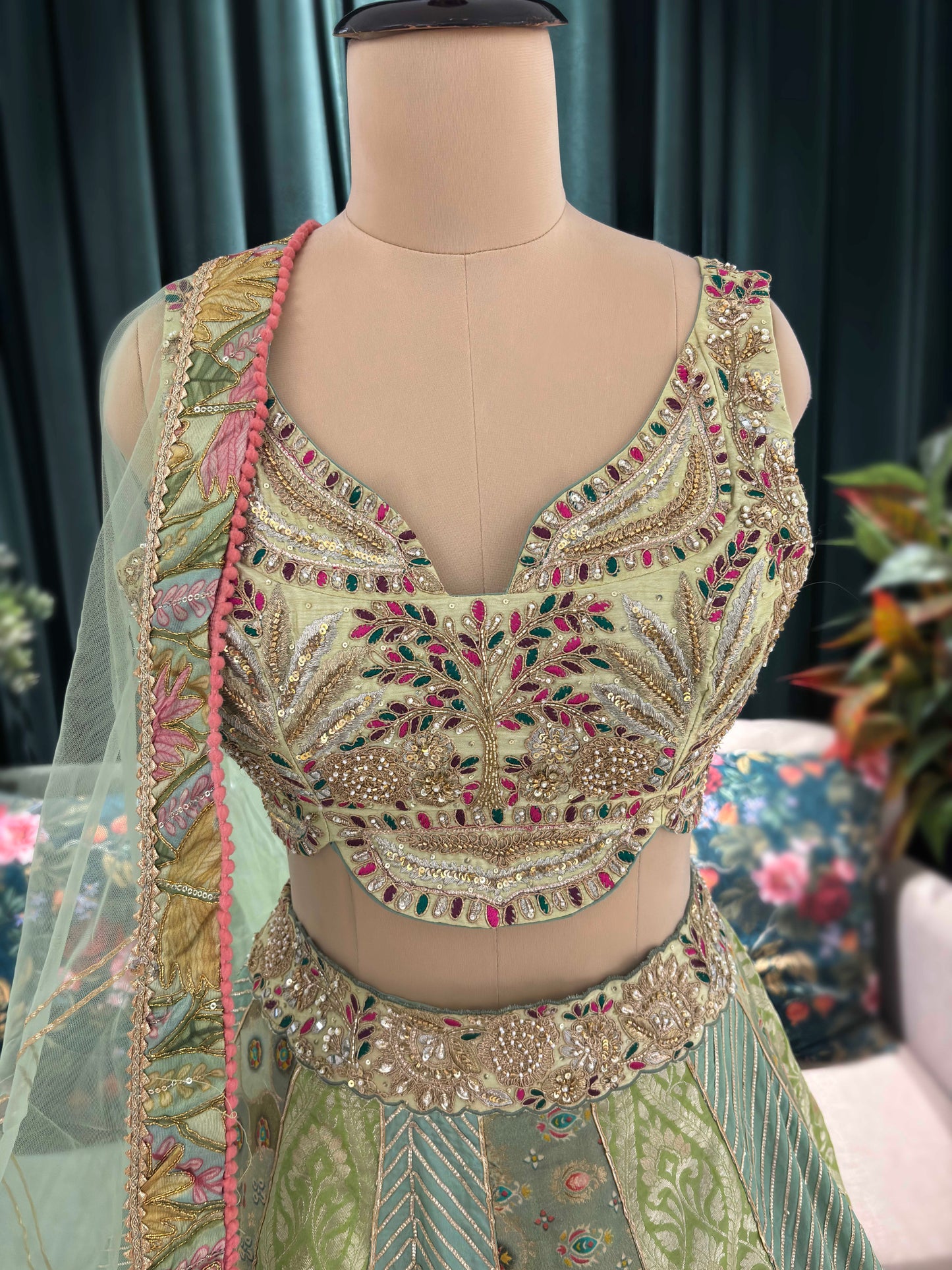 Embroidered Lehenga with Sheer Dupatta Traditional Craftsmanship