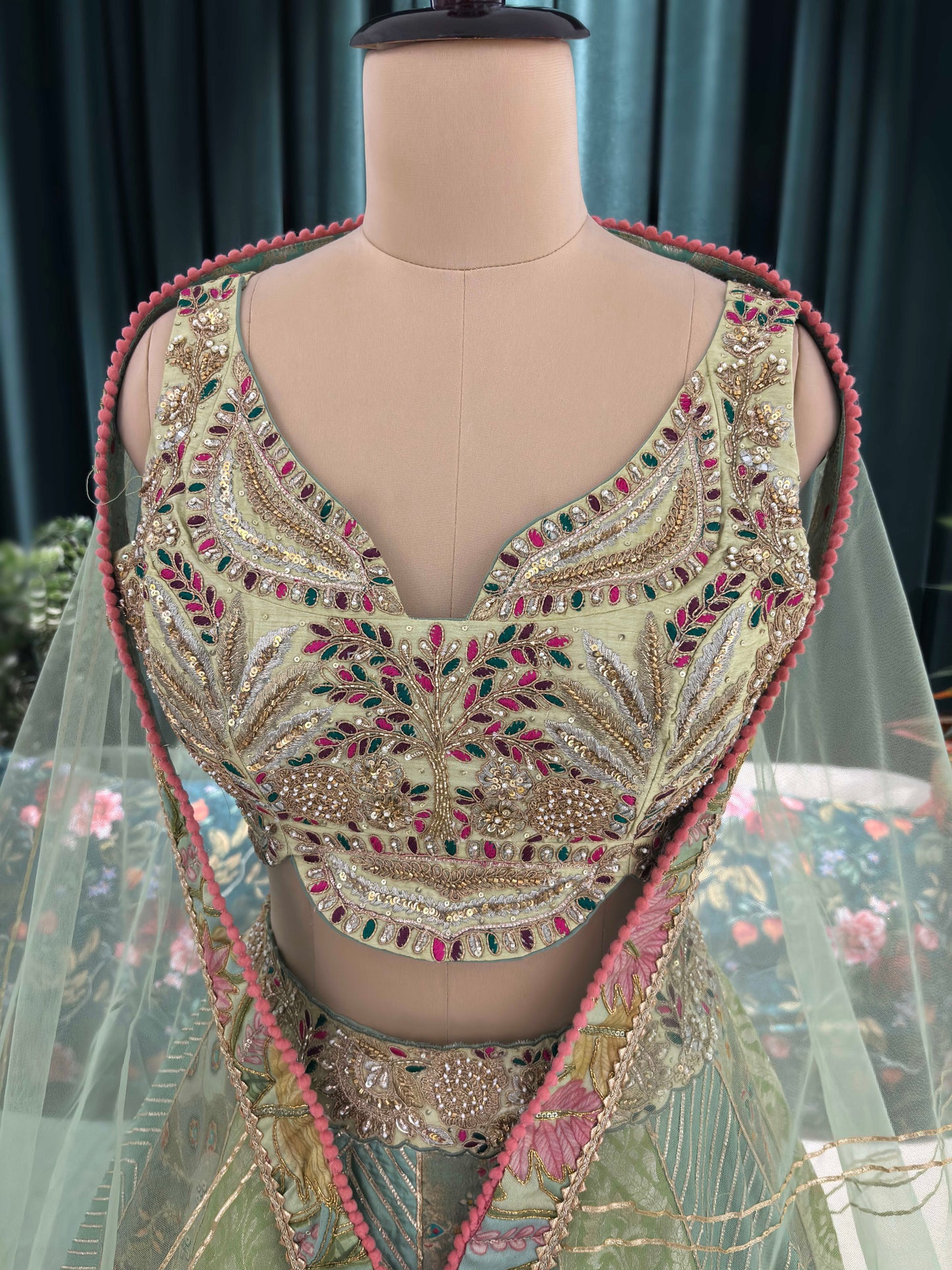 Embroidered Lehenga with Sheer Dupatta Traditional Craftsmanship