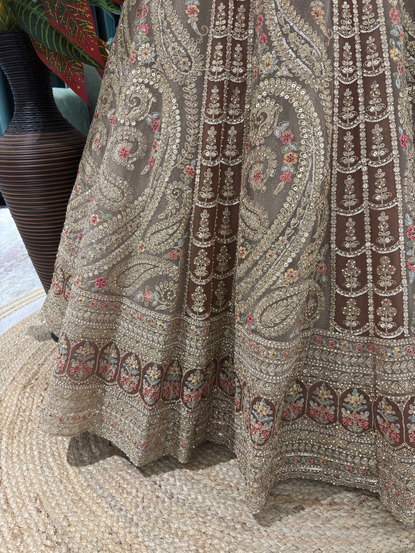 Gold Zari & Sequins Lehenga Paisley Motifs & Sequined Dupatta