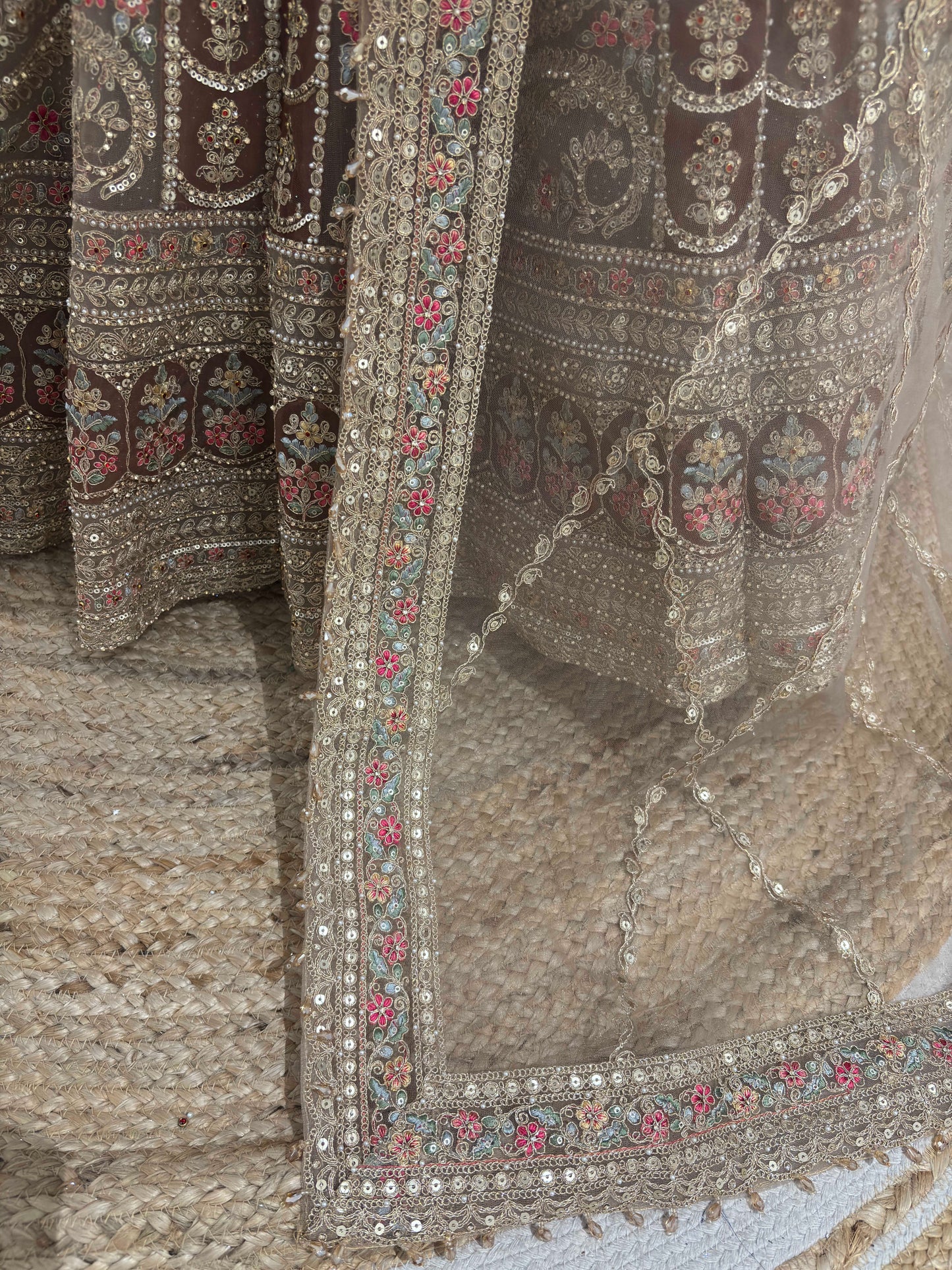 Gold Zari & Sequins Lehenga Paisley Motifs & Sequined Dupatta