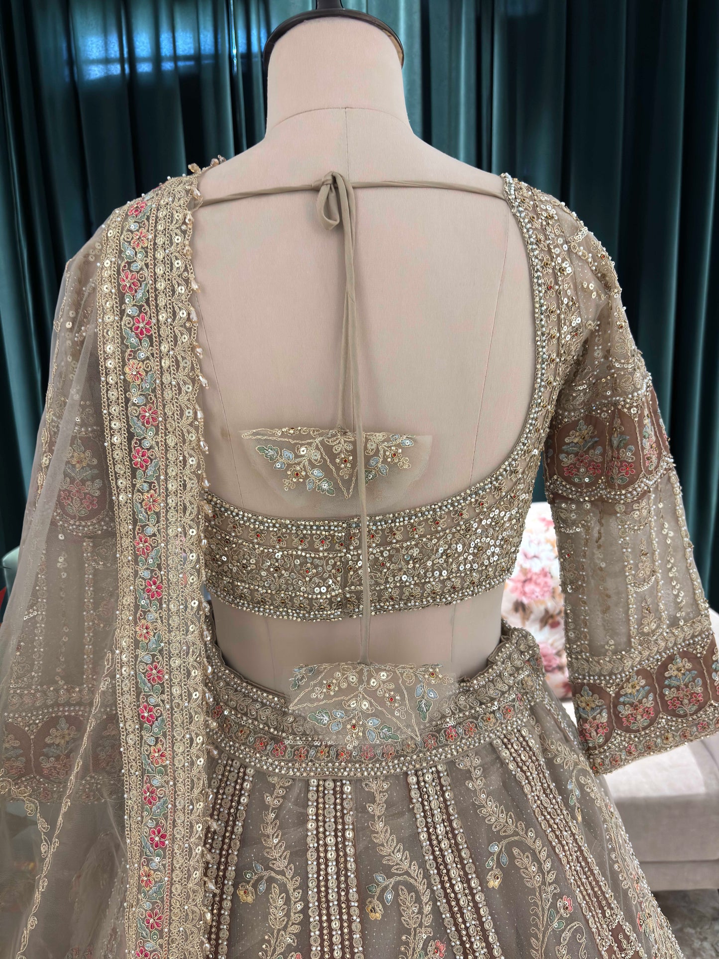 Gold Zari & Sequins Lehenga Paisley Motifs & Sequined Dupatta