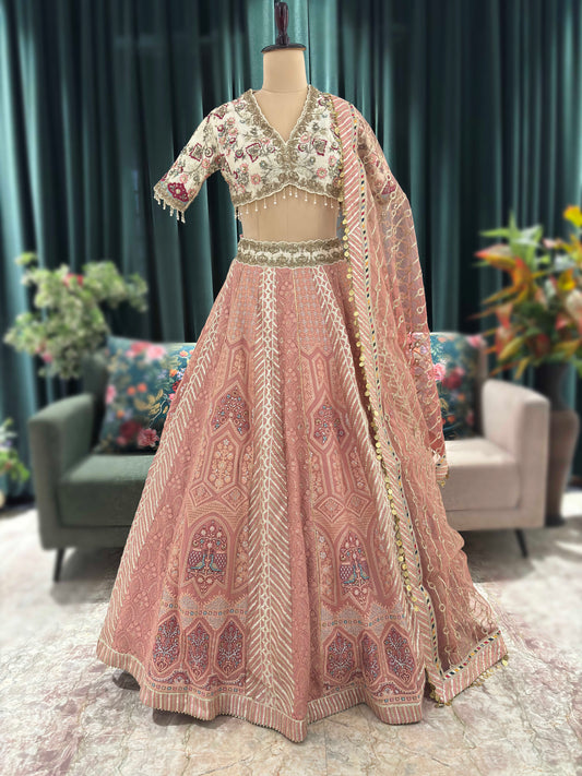 Designer Elegant Embroidered Lehenga with Floral Details