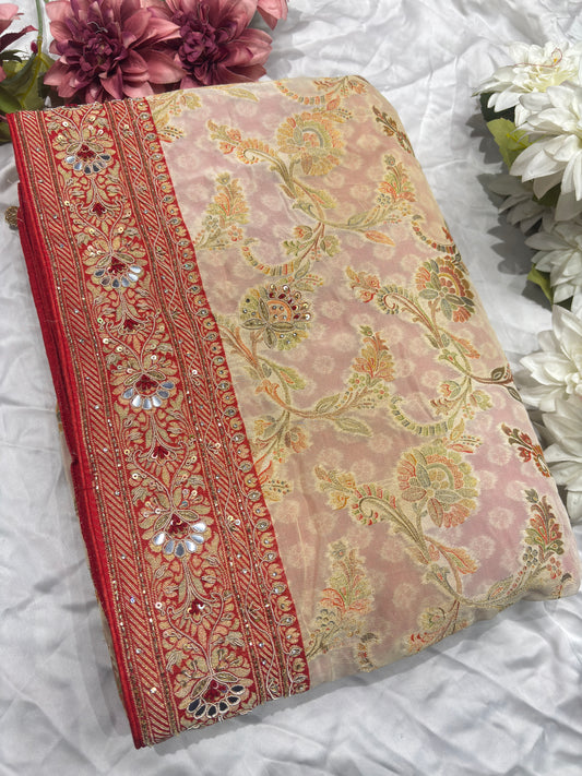 Royal Designer Khaddi Georgette Saree with Heavy Zari & Mirror Embroidery